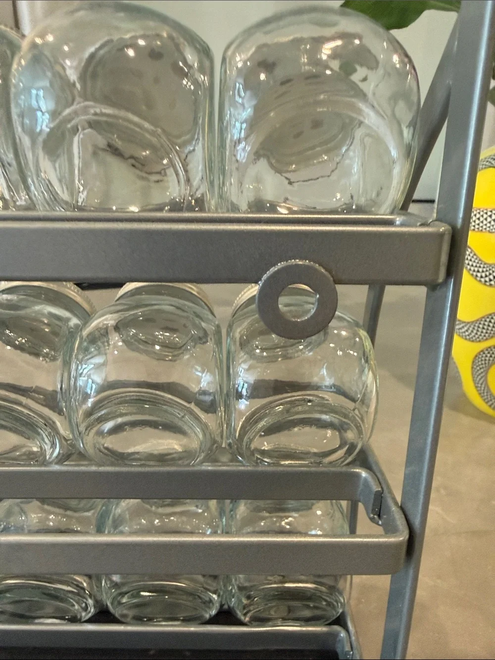 Crate&Barrel Black Spice Rack with Silver Lidded Jars